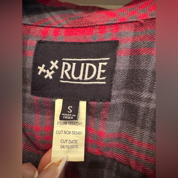 Rude Men’s Plaid Flannel Shirt Red Black Grunge Skater Emo Punk Alt Button-Up S - Picture 4 of 7